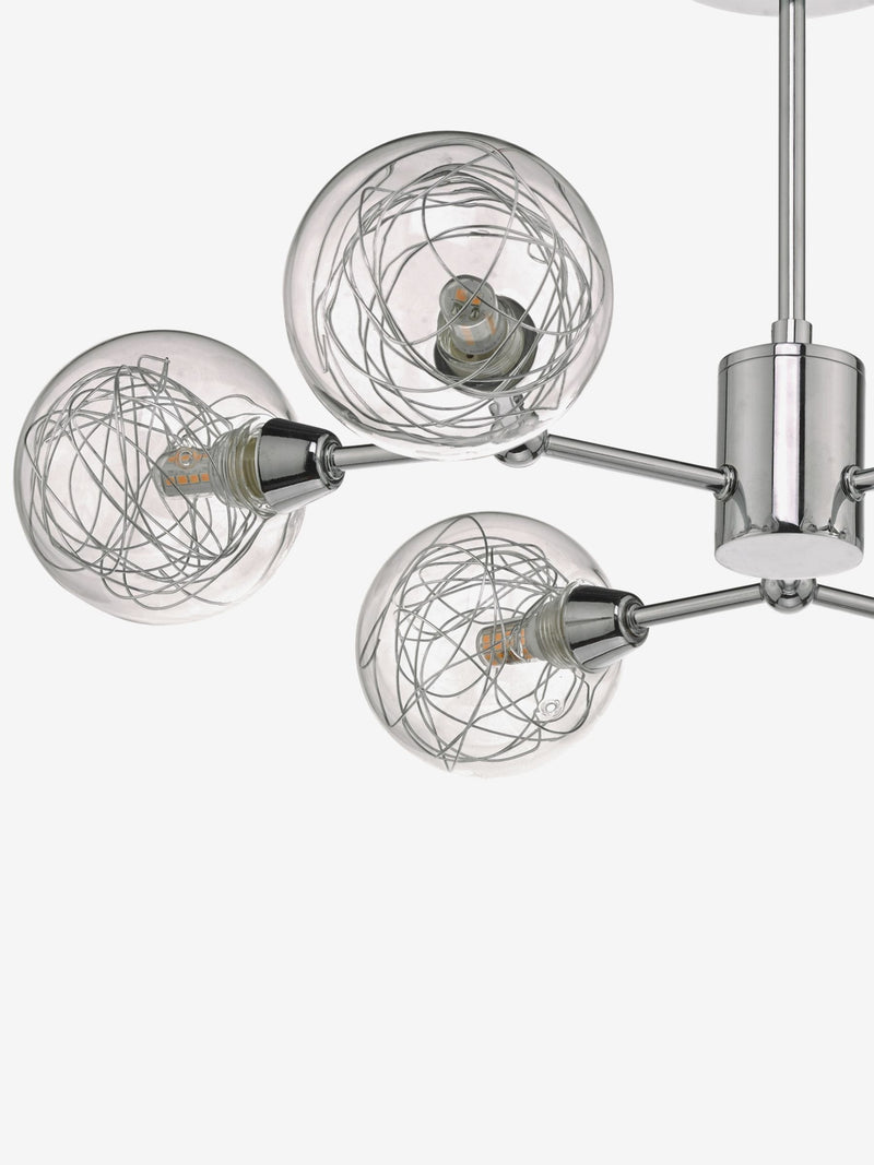 Dar Lighting Tyka semi flush ceiling light 6 light polished chrome glass, imported from the UK