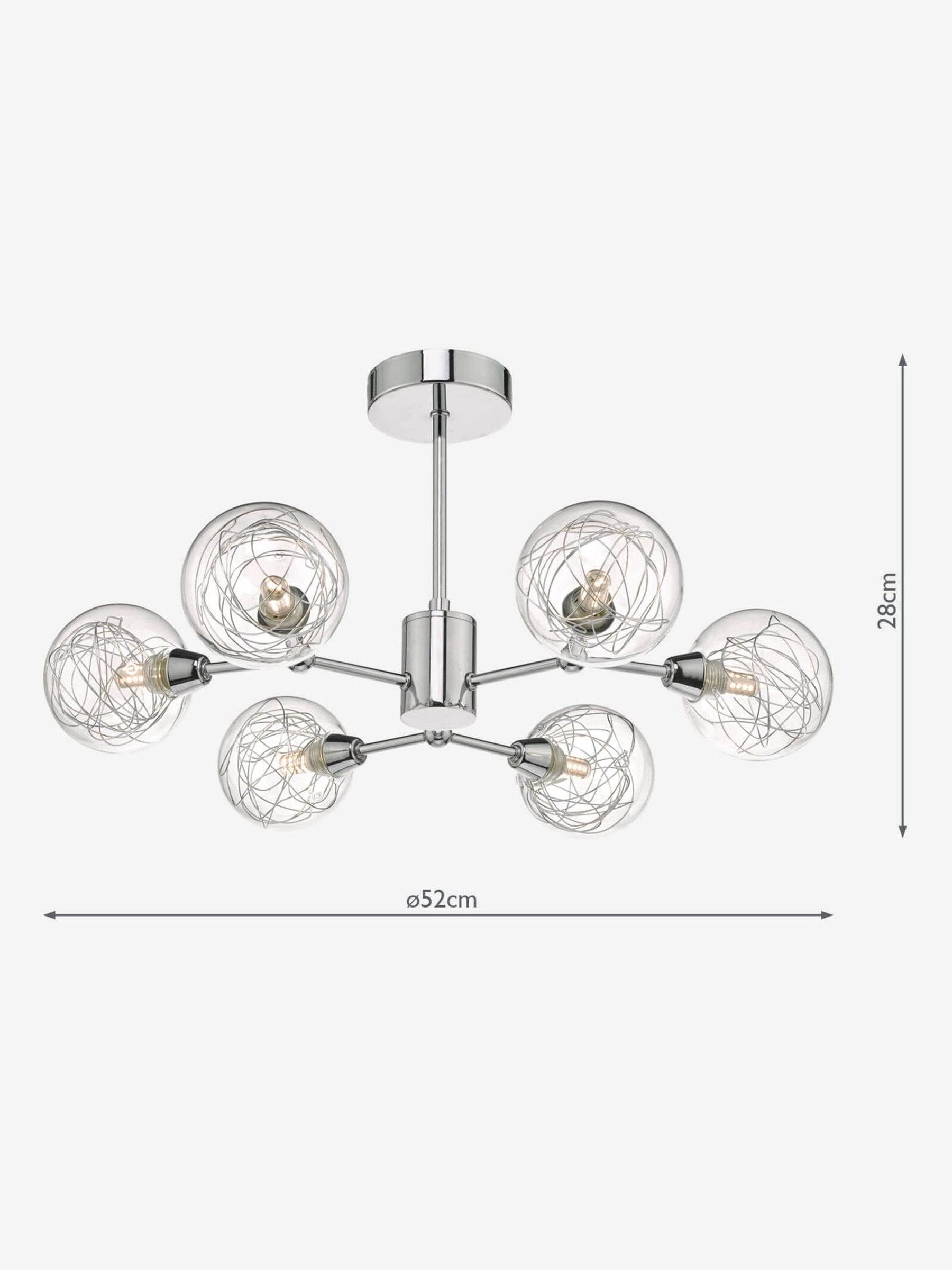 Dar Lighting Tyka semi flush ceiling light 6 light polished chrome glass, imported from the UK