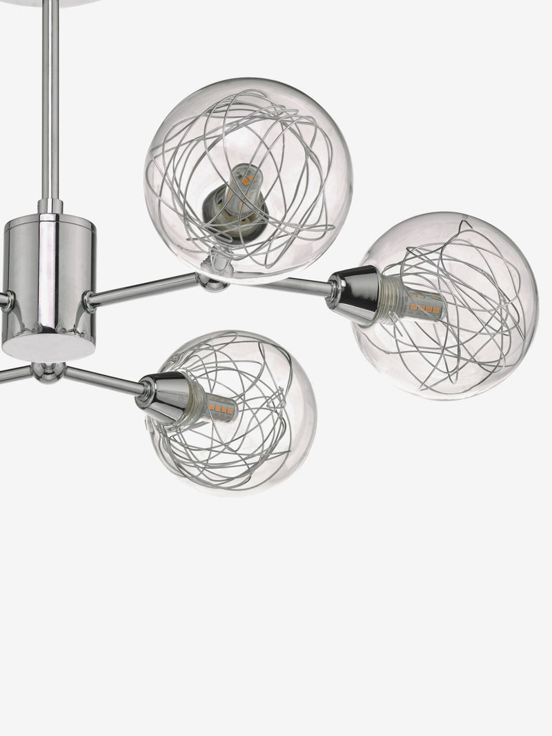 Dar Lighting Tyka semi flush ceiling light 6 light polished chrome glass, imported from the UK