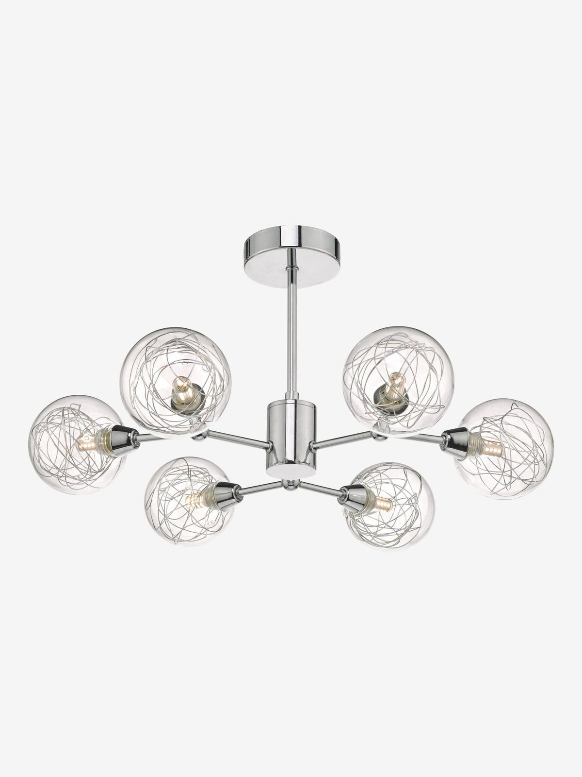 Dar Lighting Tyka semi flush ceiling light 6 light polished chrome glass, imported from the UK