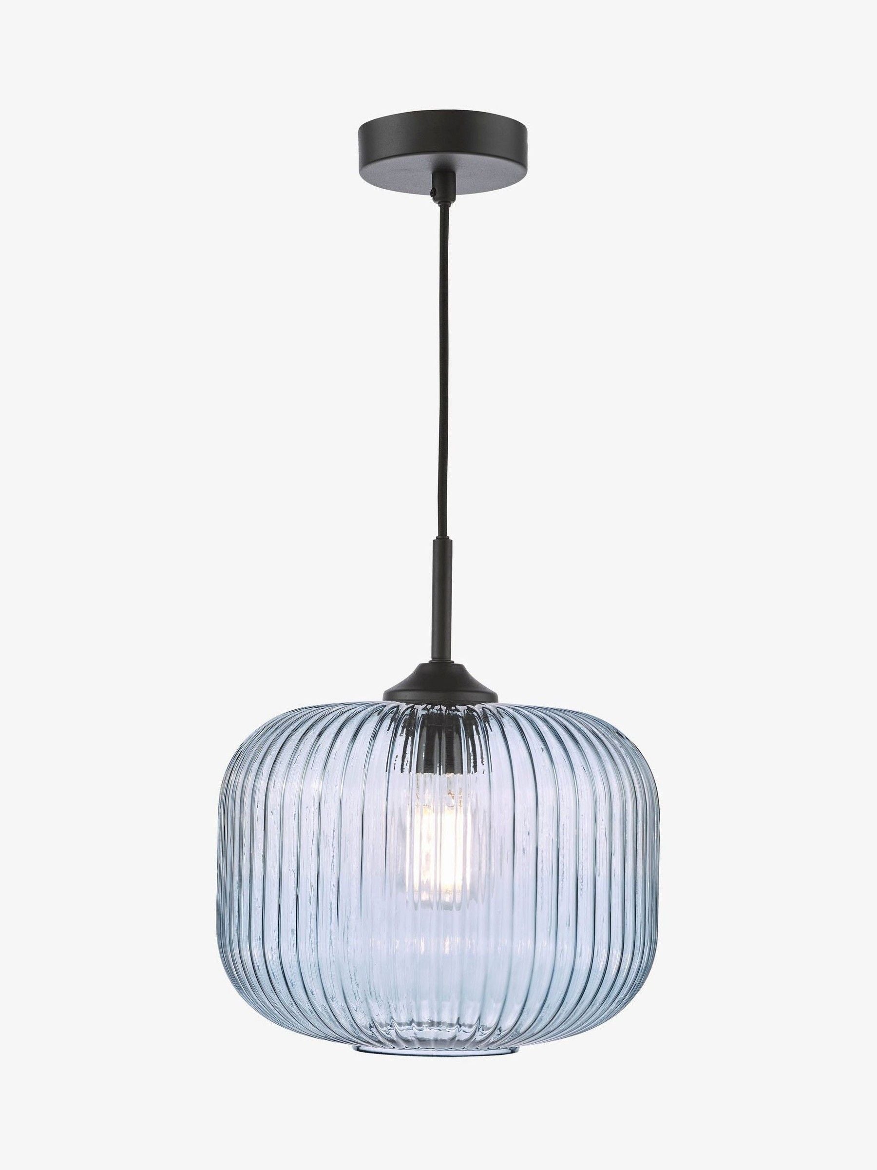 Dar Lighting pendant ceiling light matt black smoked ribbed glass, imported from the UK