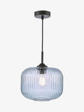 Dar Lighting pendant ceiling light matt black smoked ribbed glass, imported from the UK