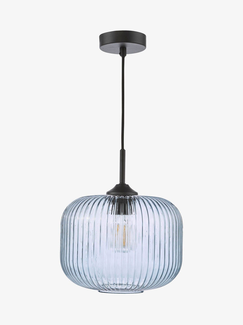 Dar Lighting pendant ceiling light matt black smoked ribbed glass, imported from the UK