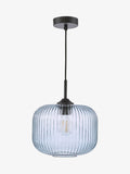 Dar Lighting pendant ceiling light matt black smoked ribbed glass, imported from the UK