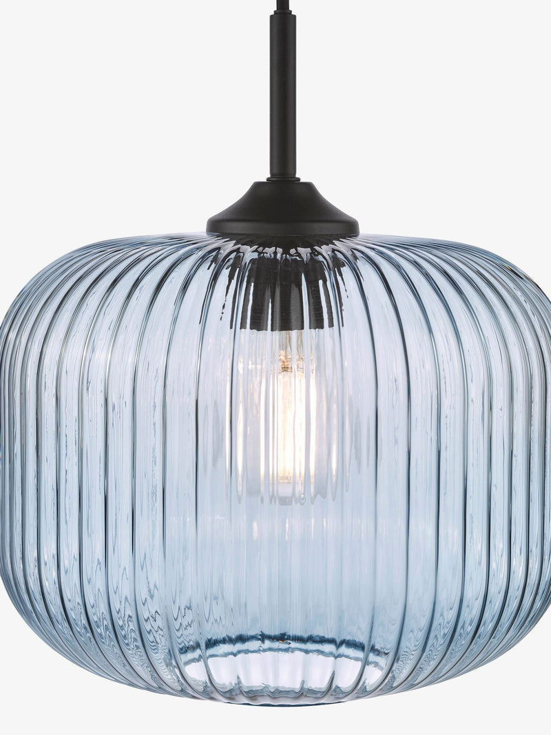 Dar Lighting pendant ceiling light matt black smoked ribbed glass, imported from the UK