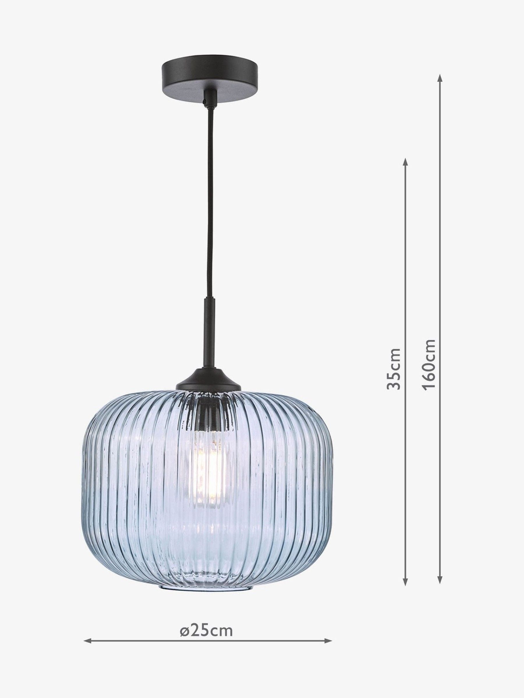Dar Lighting pendant ceiling light matt black smoked ribbed glass, imported from the UK