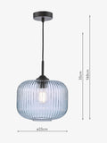 Dar Lighting pendant ceiling light matt black smoked ribbed glass, imported from the UK