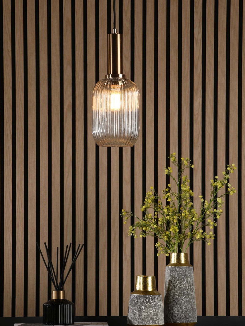 Dar Lighting champagne ribbed glass easy fit pendant light, UK version