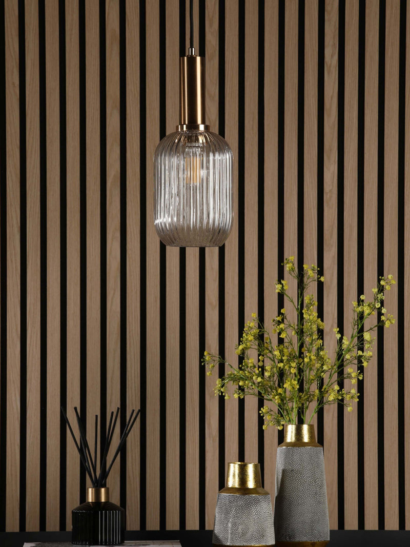 Dar Lighting champagne ribbed glass easy fit pendant light, UK version