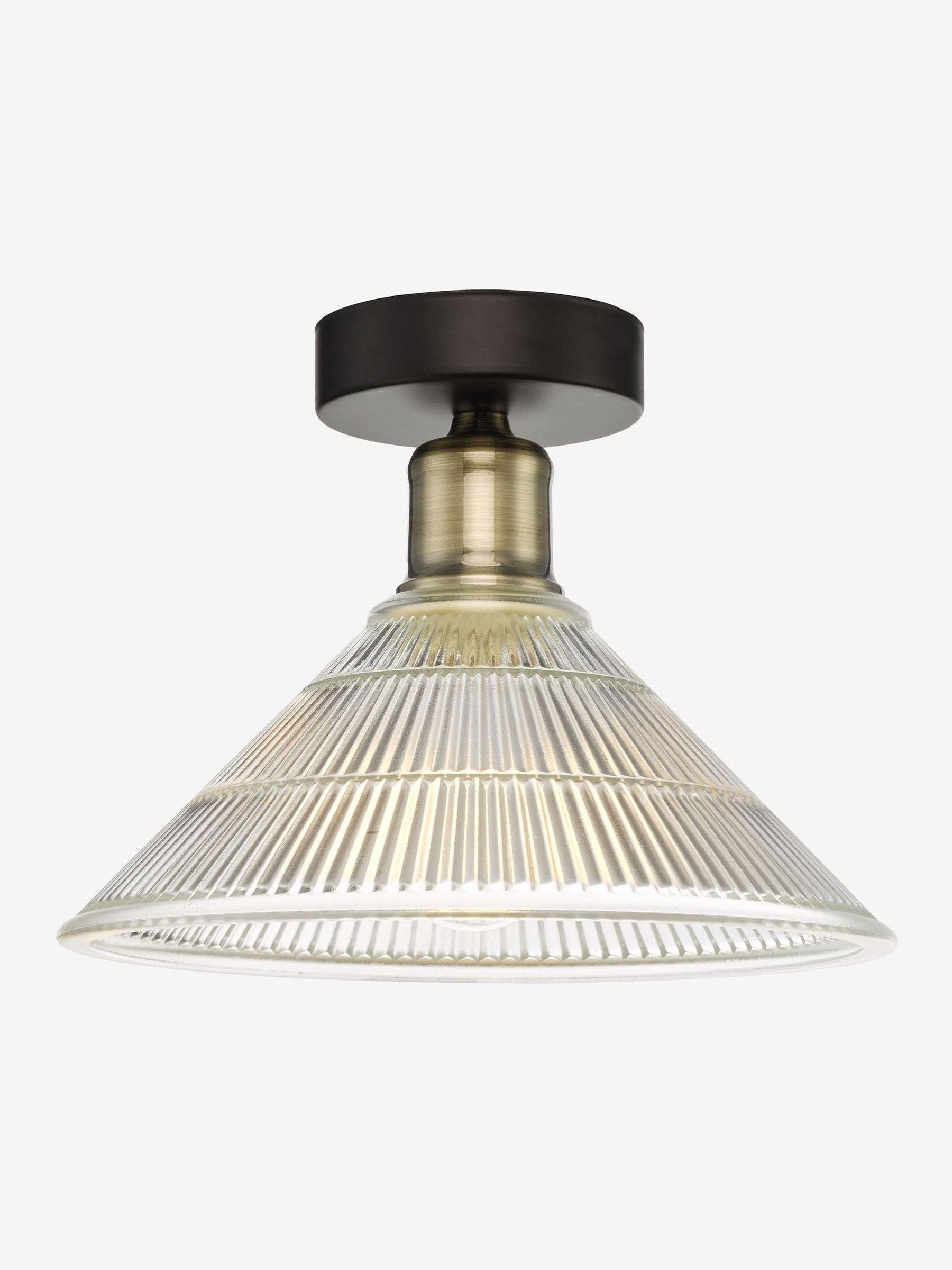 Dar Lighting Antique Brass Ribbed Glass Boyd Ceiling Light, imported from the UK