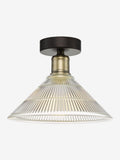 Dar Lighting Antique Brass Ribbed Glass Boyd Ceiling Light, imported from the UK
