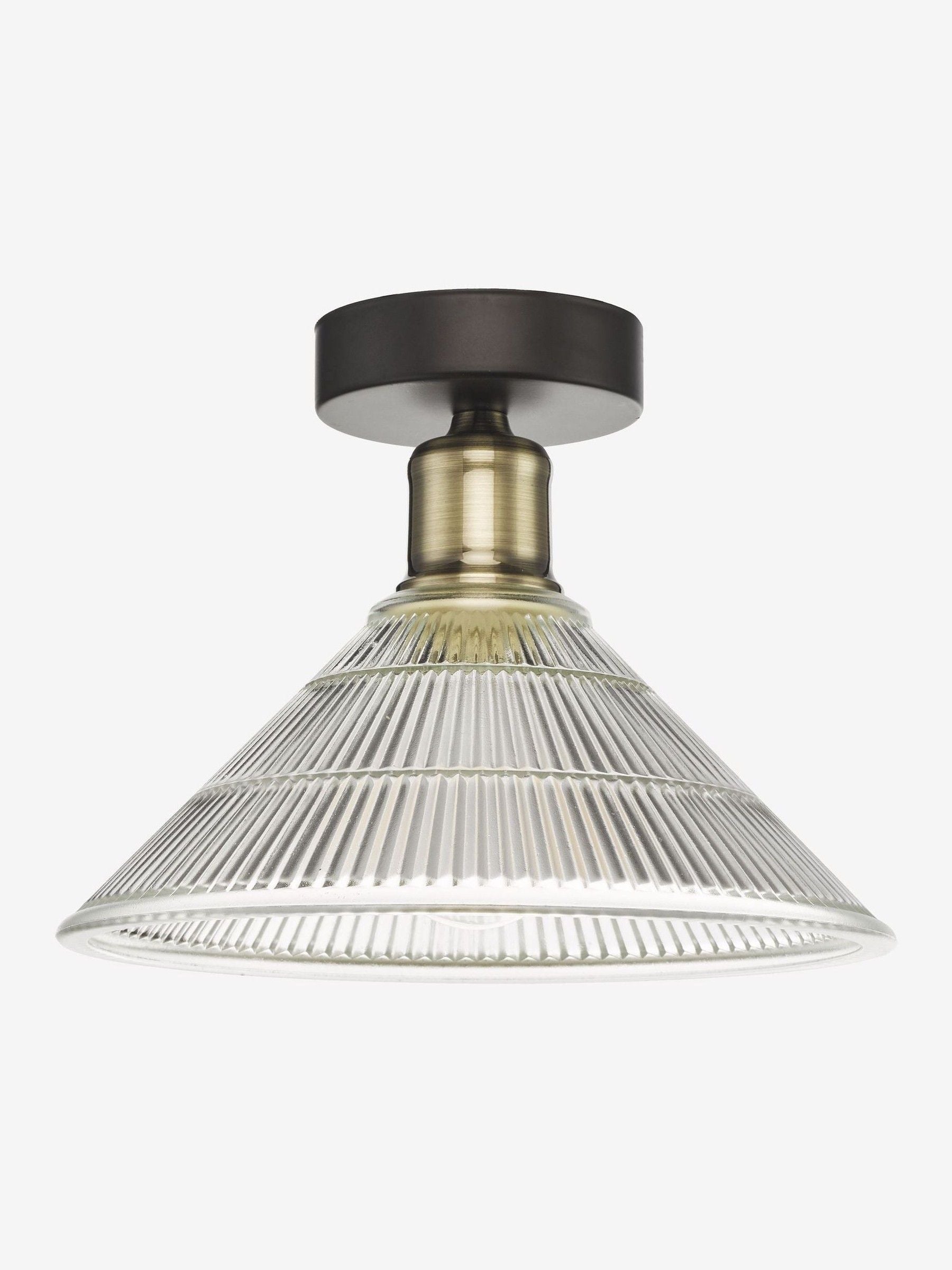 Dar Lighting Antique Brass Ribbed Glass Boyd Ceiling Light, imported from the UK