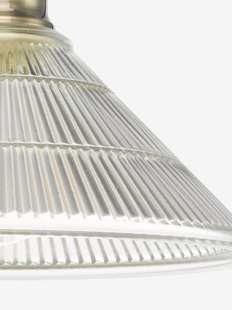 Dar Lighting Antique Brass Ribbed Glass Boyd Ceiling Light, imported from the UK