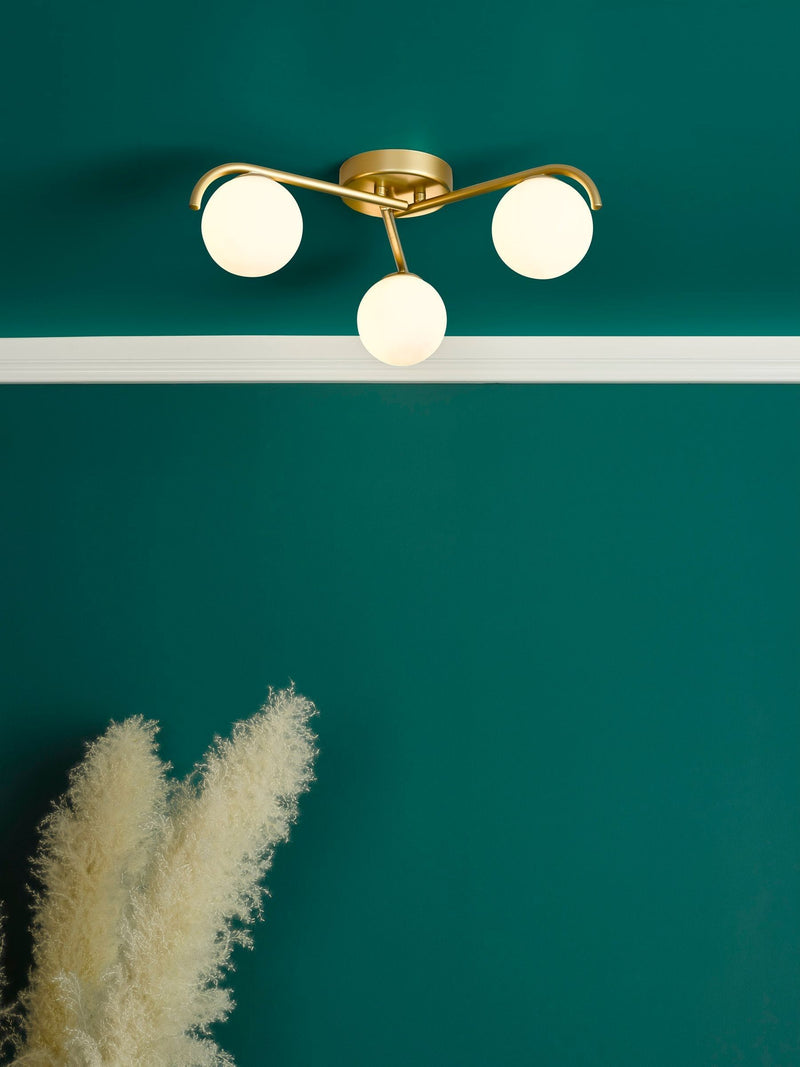 Dar Lighting Orlena flush ceiling light satin gold opal glass - British product