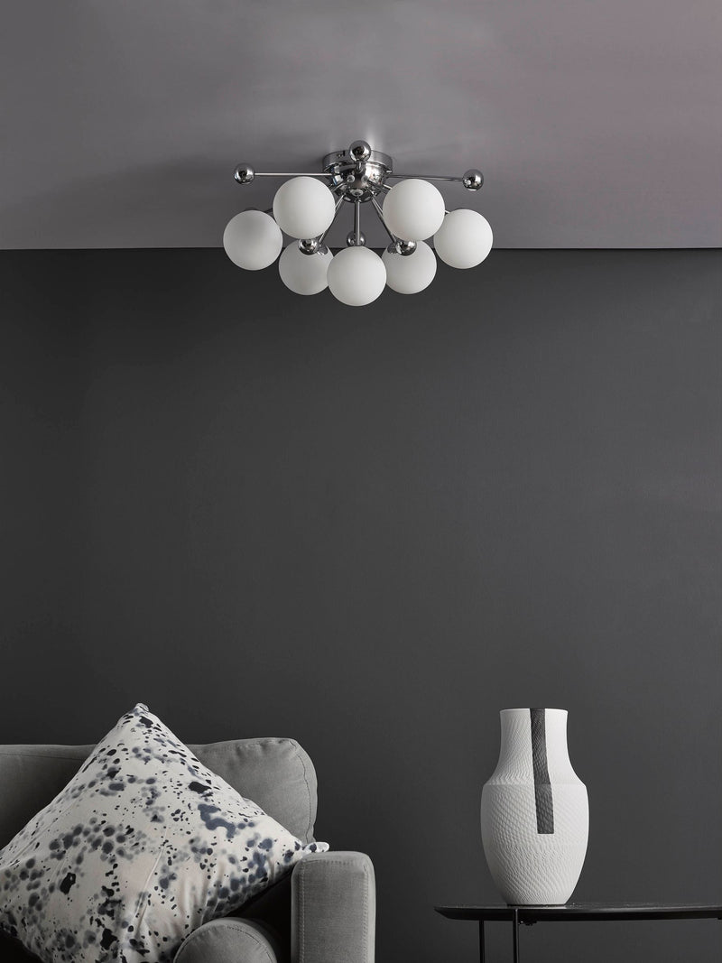 Dar Ursa flush ceiling light polished chrome opal glass shades (British brand)