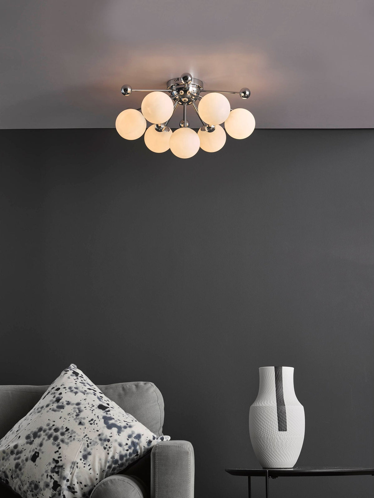 Dar Ursa flush ceiling light polished chrome opal glass shades (British brand)