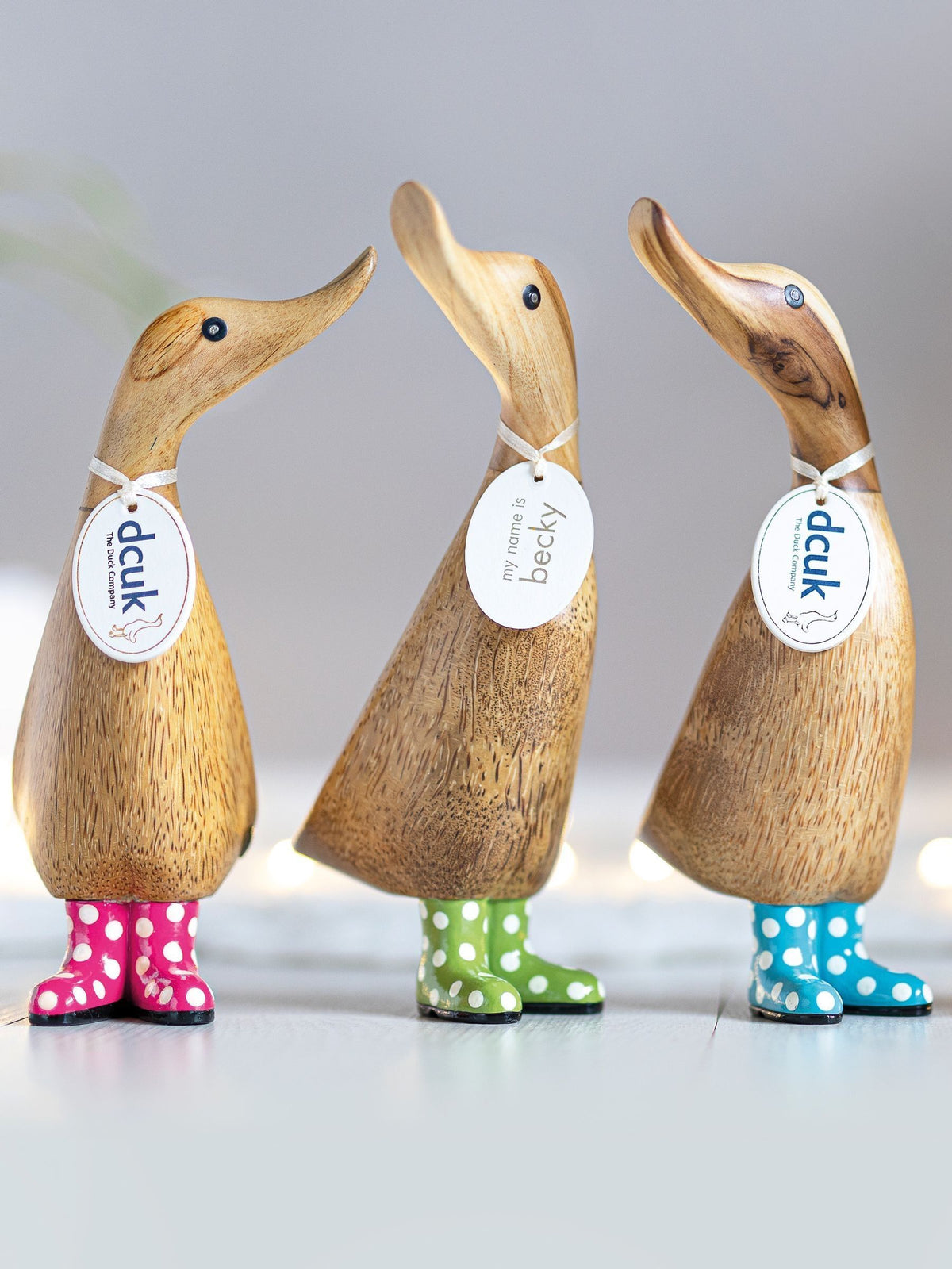 DCUK Pink Spotty Boots Duckling Wooden Ornament