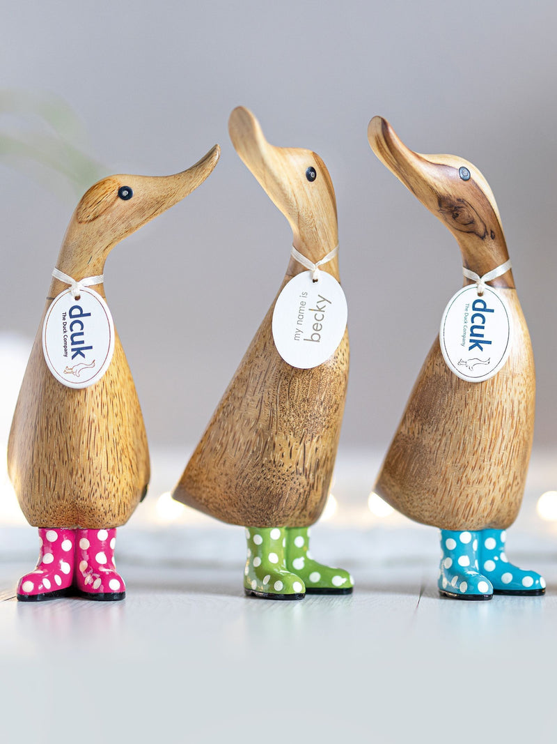 DCUK Green Spotty Boots Duckling Wooden Ornament