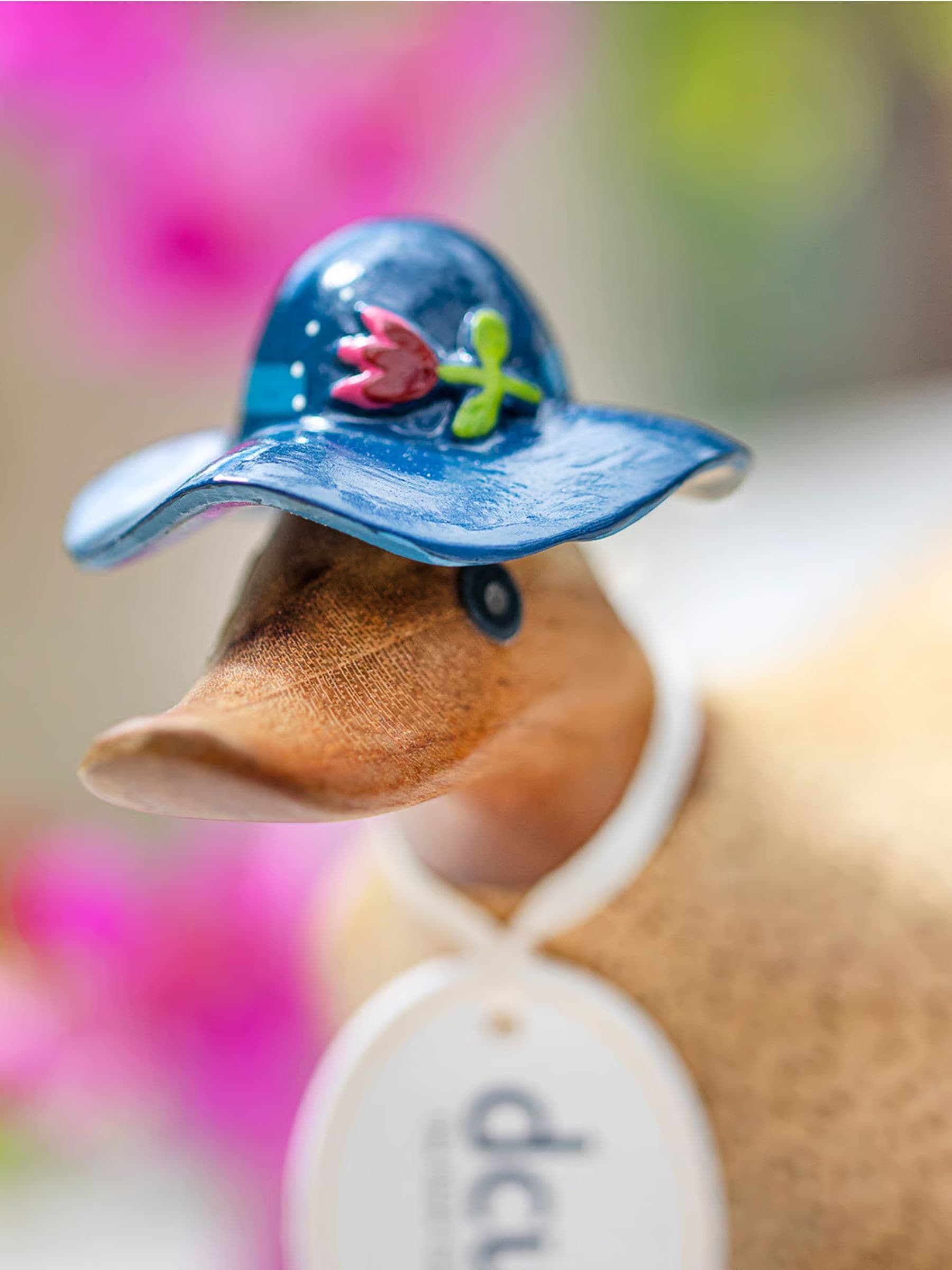 DCUK blue floral hat and boots ducky wooden ornament - British product