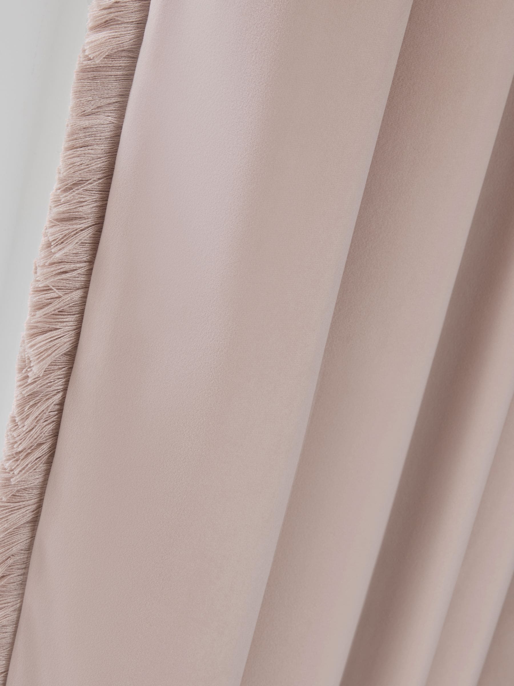 Pink rose velvet blackout curtains with fringe trim - British product