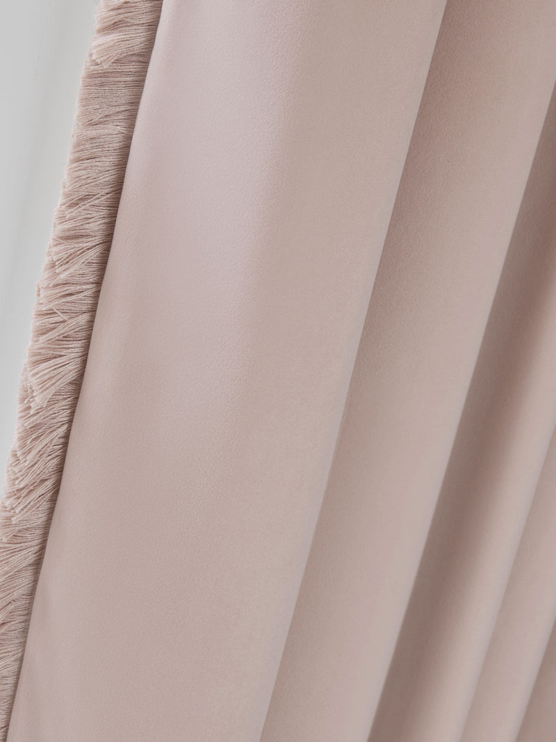 Pink rose velvet blackout curtains with fringe trim - British product