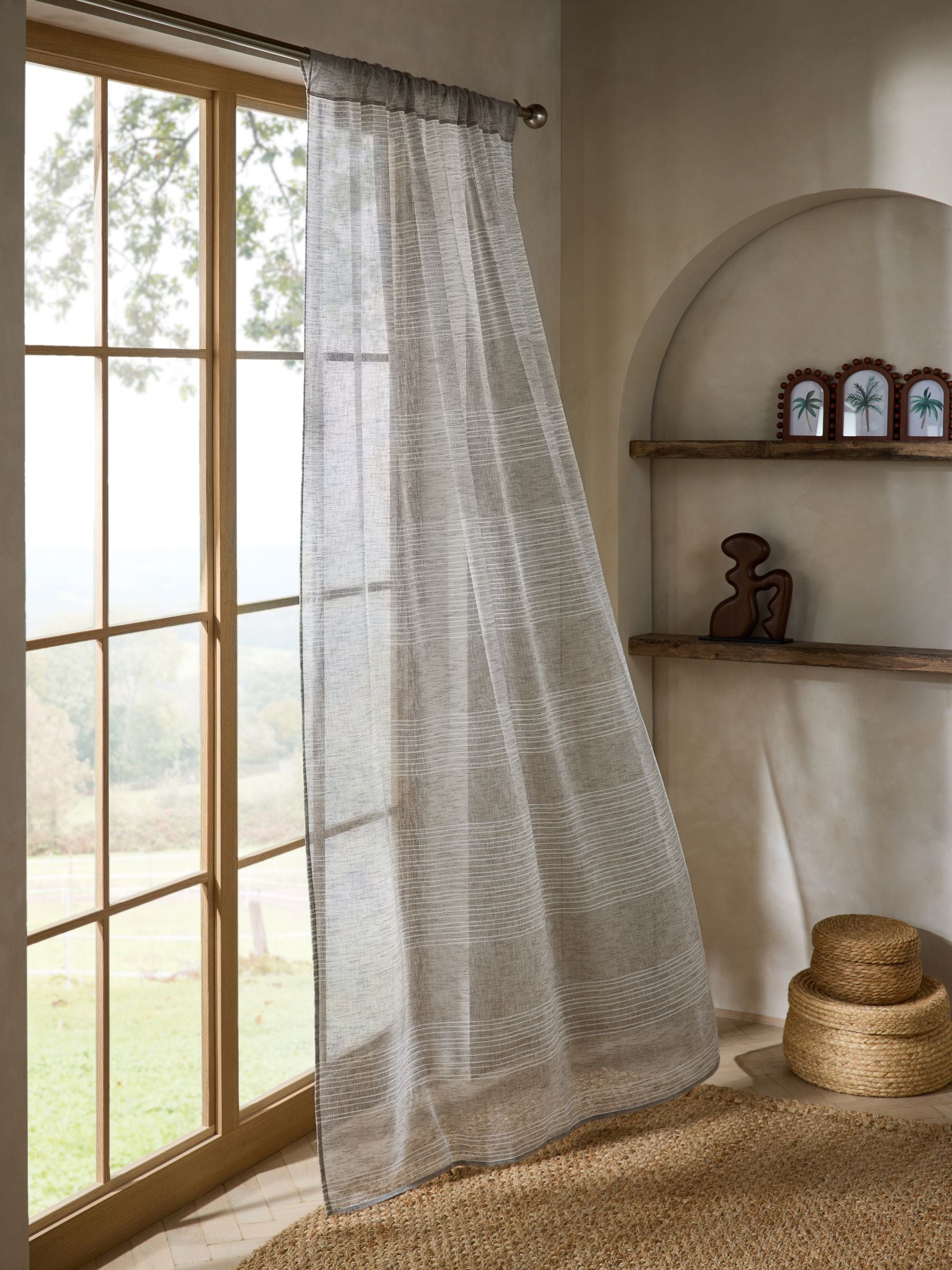 Natural stripe voile sheer curtain panel, UK version