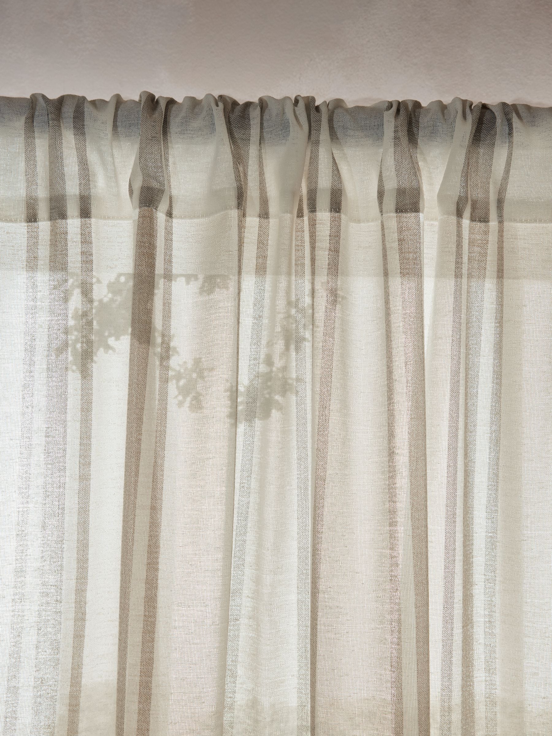 White Natural Linen Look Stripe Voile sheer panel (British brand)