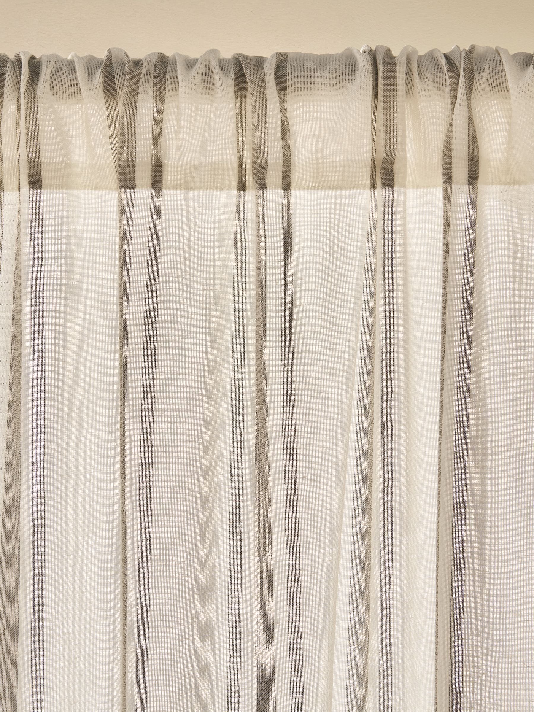 White Natural Linen Look Stripe Voile sheer panel (British brand)