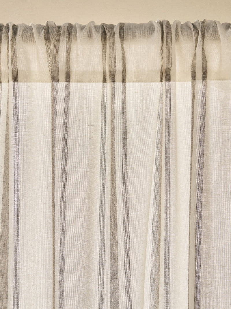 White Natural Linen Look Stripe Voile sheer panel (British brand)