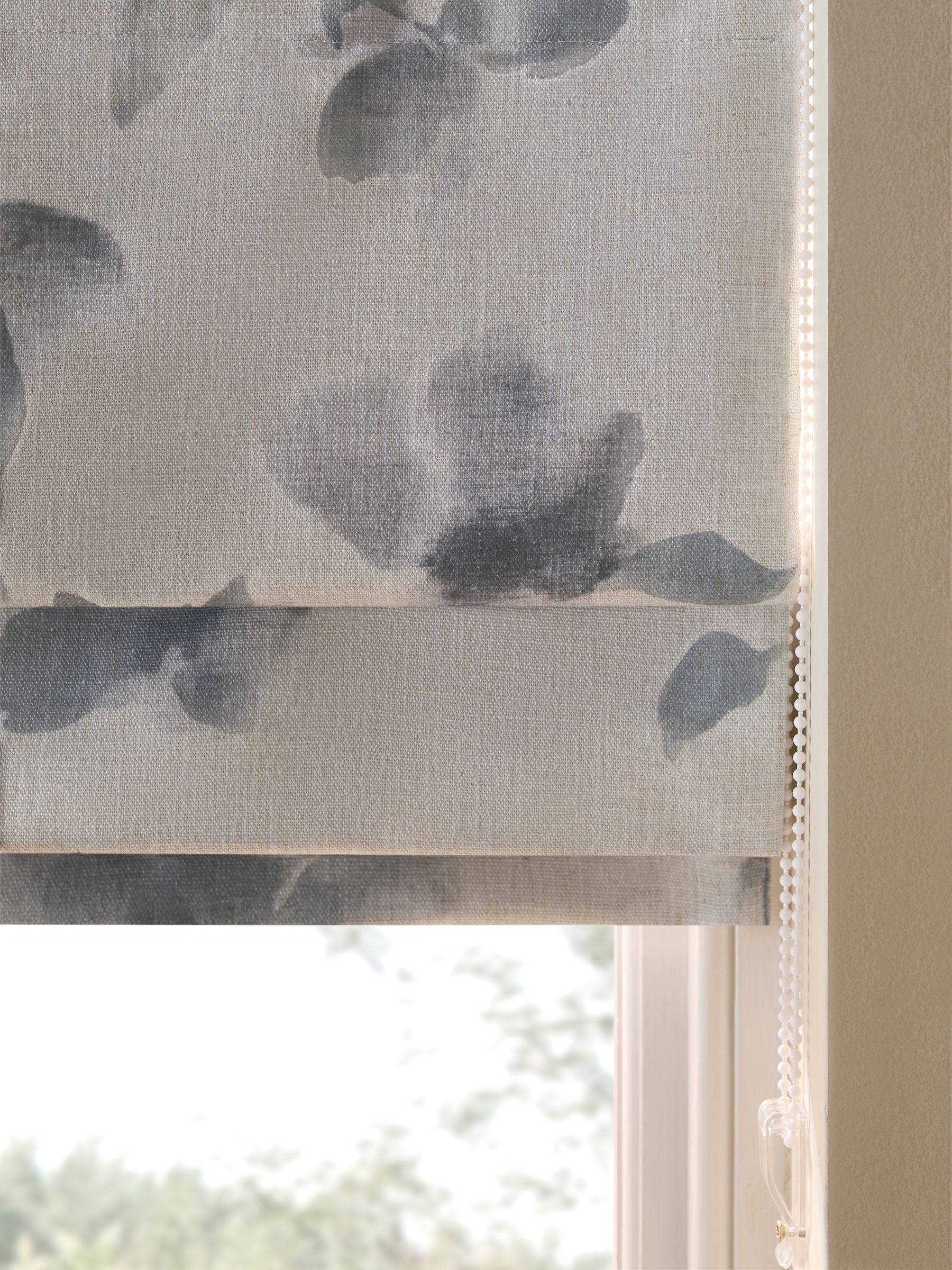 Grey floral roman blind blackout thermal lining (British brand)