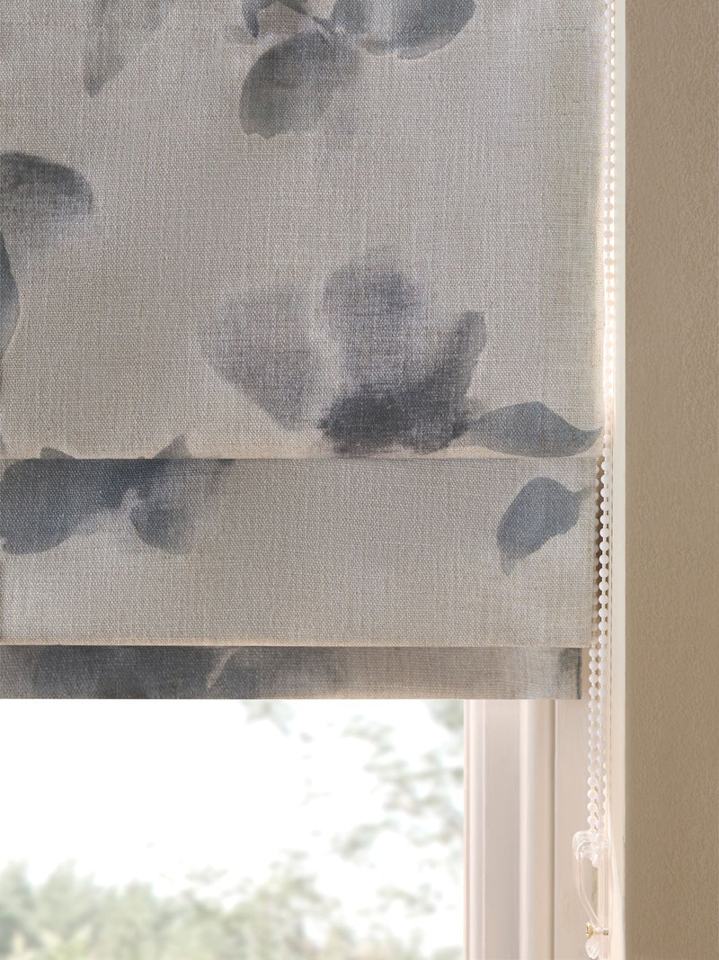 Grey floral roman blind blackout thermal lining (British brand)