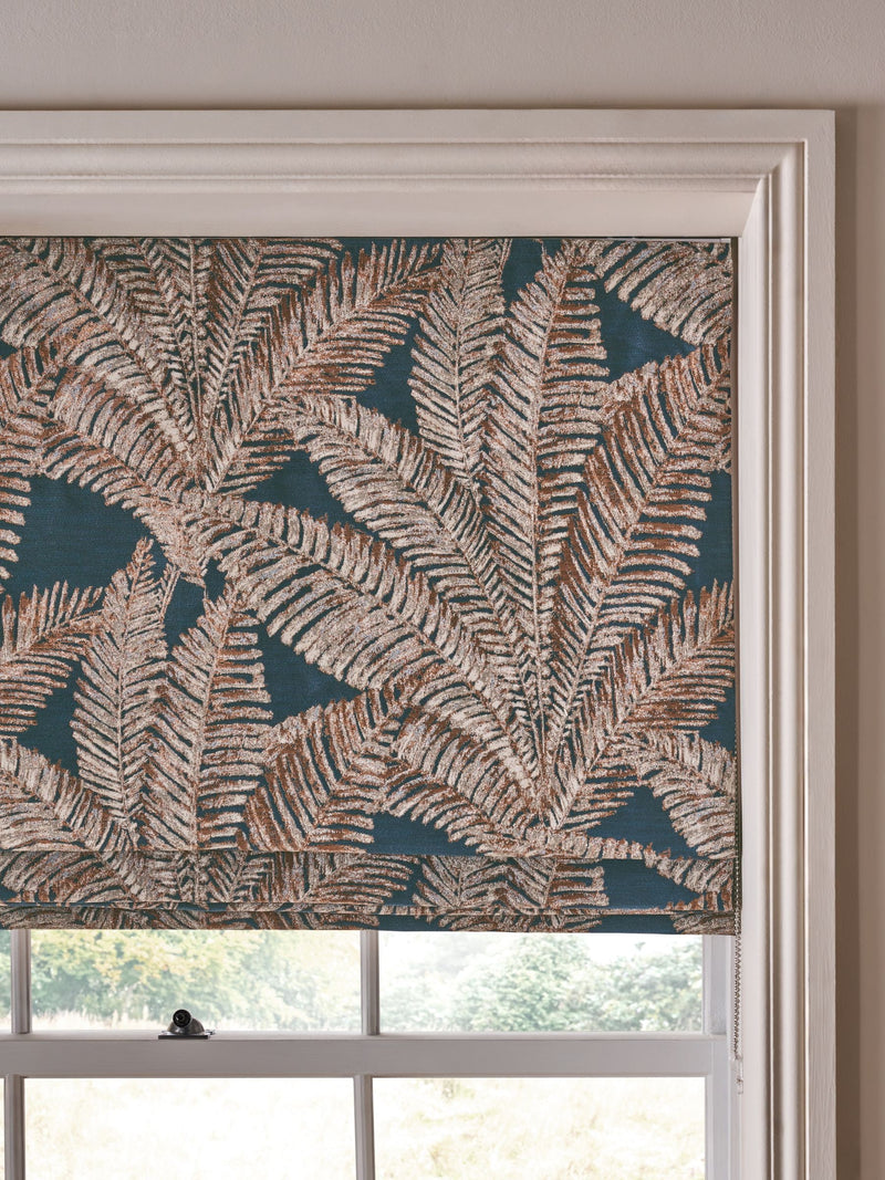 Teal leaf jacquard blackout roman blind, imported from the UK
