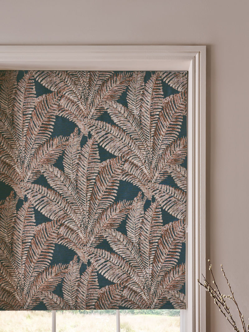 Teal leaf jacquard blackout roman blind, imported from the UK
