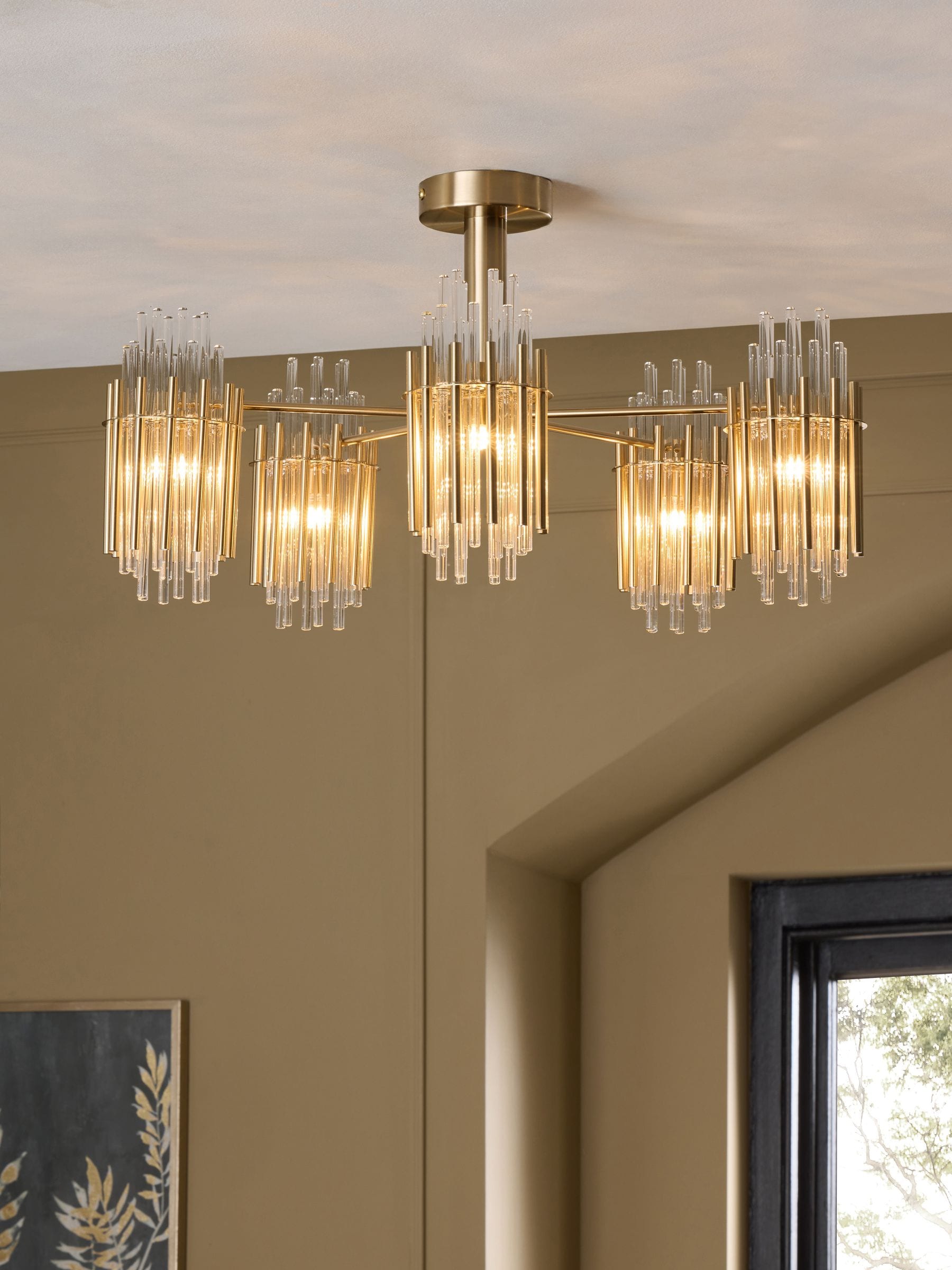 Brass Arundel 5 light flush ceiling light - British product
