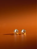 Gold Tone Pearl Round Stud Earrings