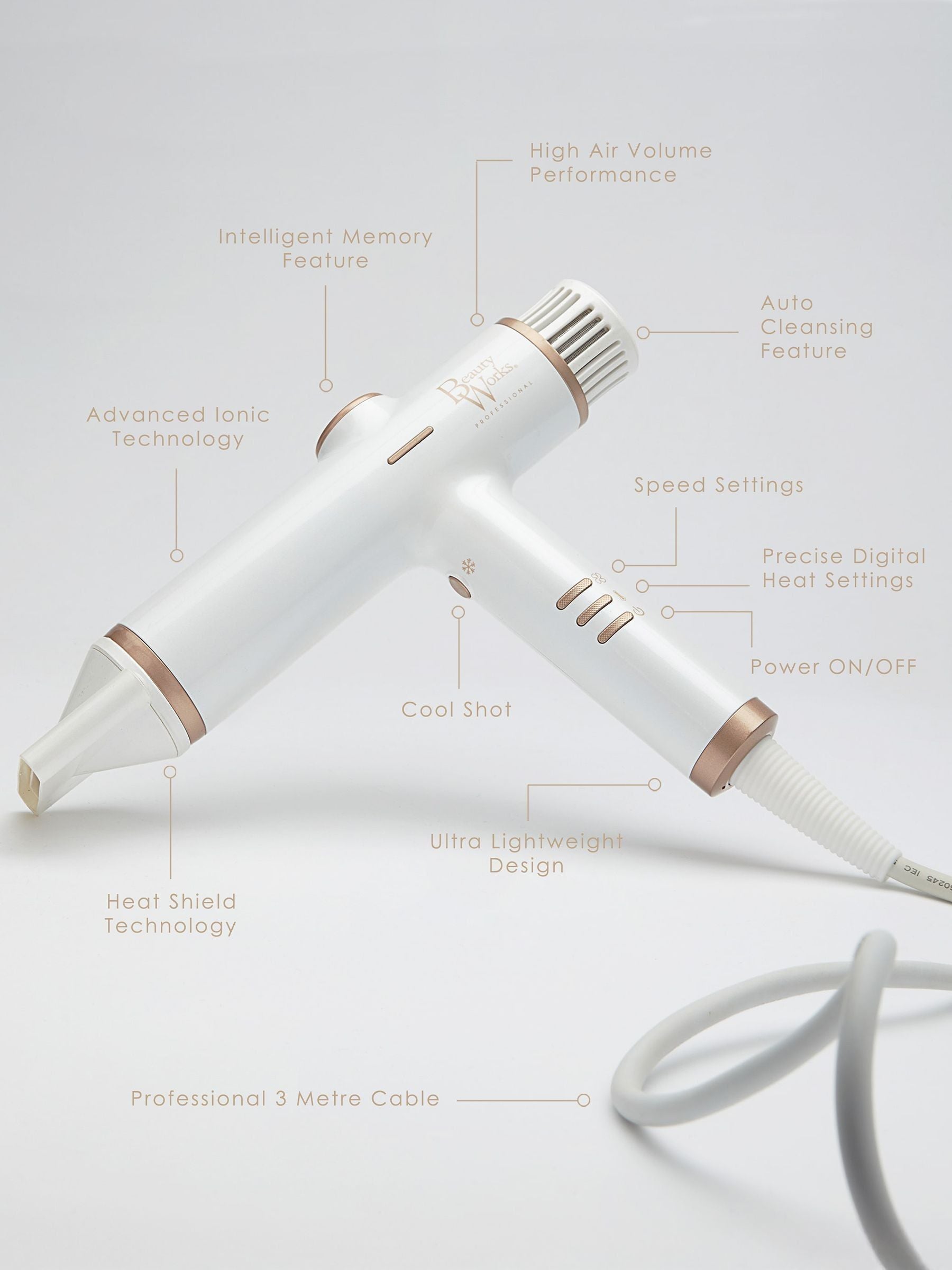 Beauty Works AERIS professional digital hair dryer, UK version