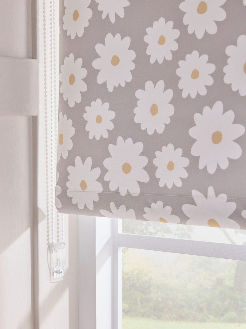 Natural daisy print blackout roller blind for bathroom - British product