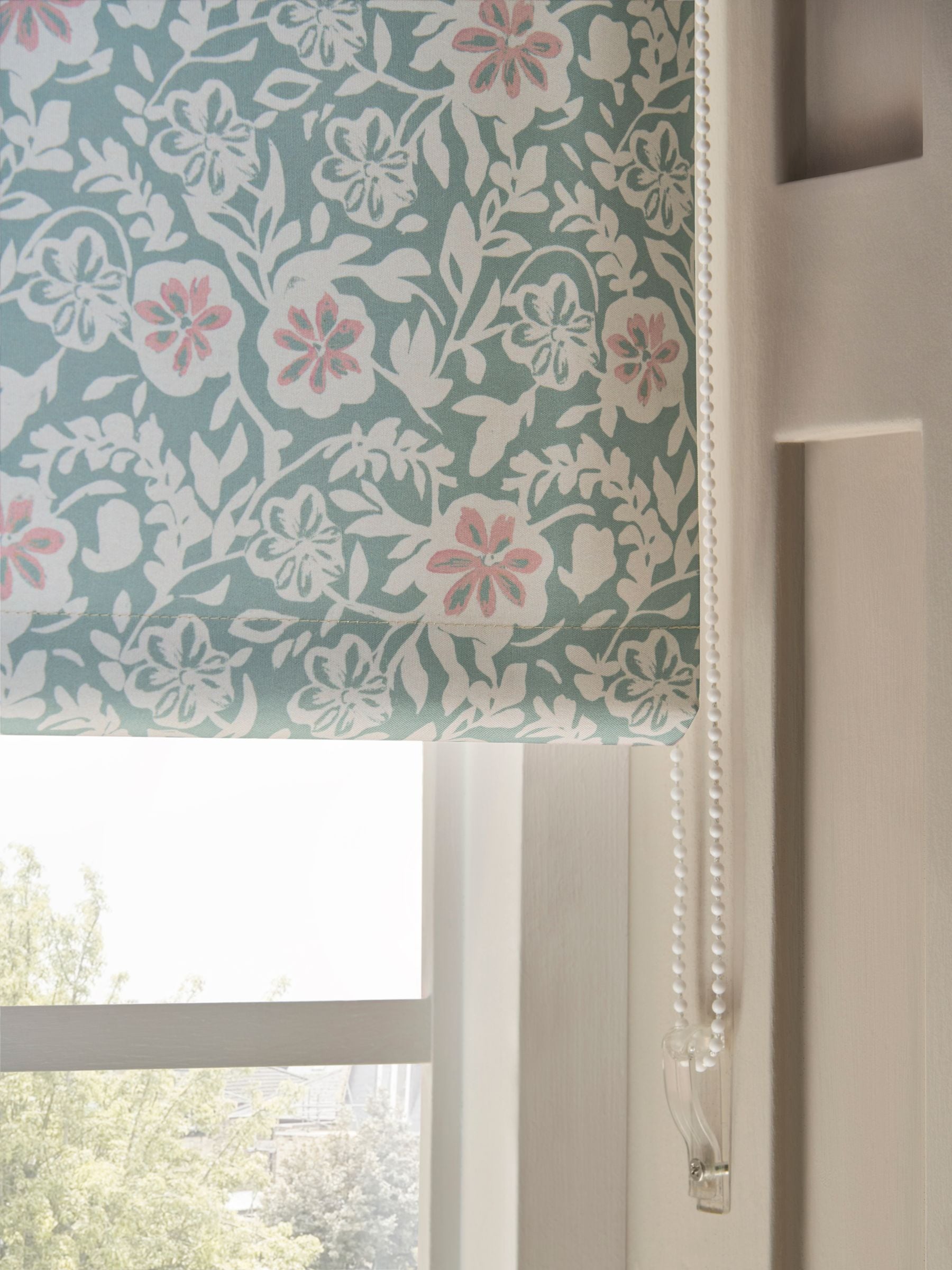Sage green floral blackout roller blind - British product