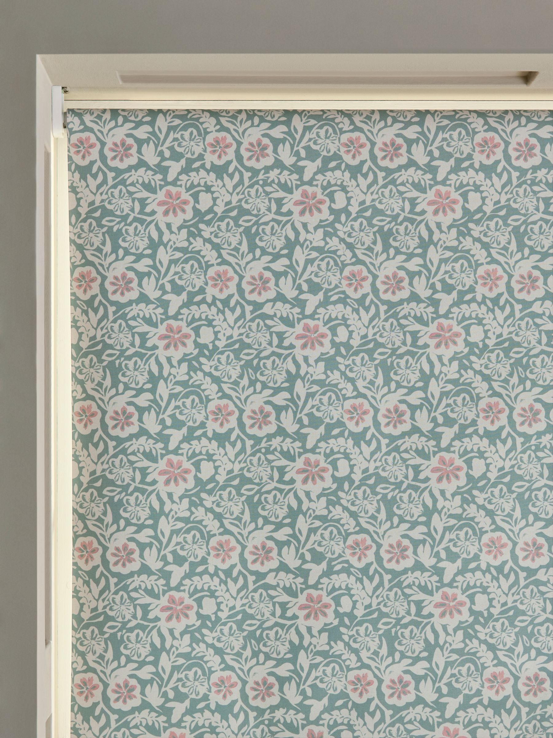 Sage green floral blackout roller blind - British product