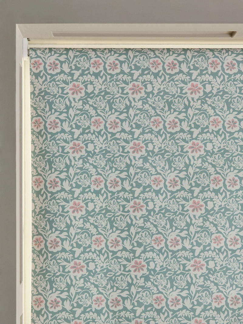 Sage green floral blackout roller blind - British product