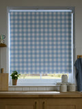 Blue gingham check roller blind (British brand)