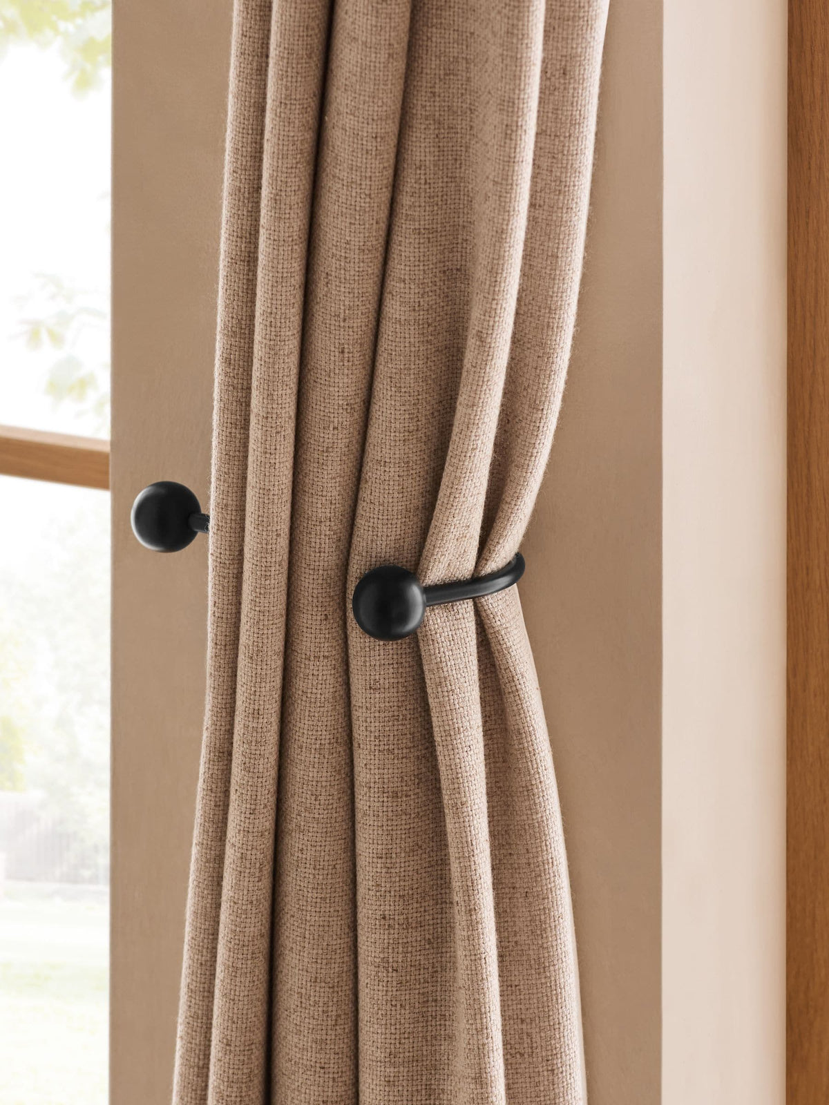 Black double ball curtain holdbacks set of 2, imported from the UK