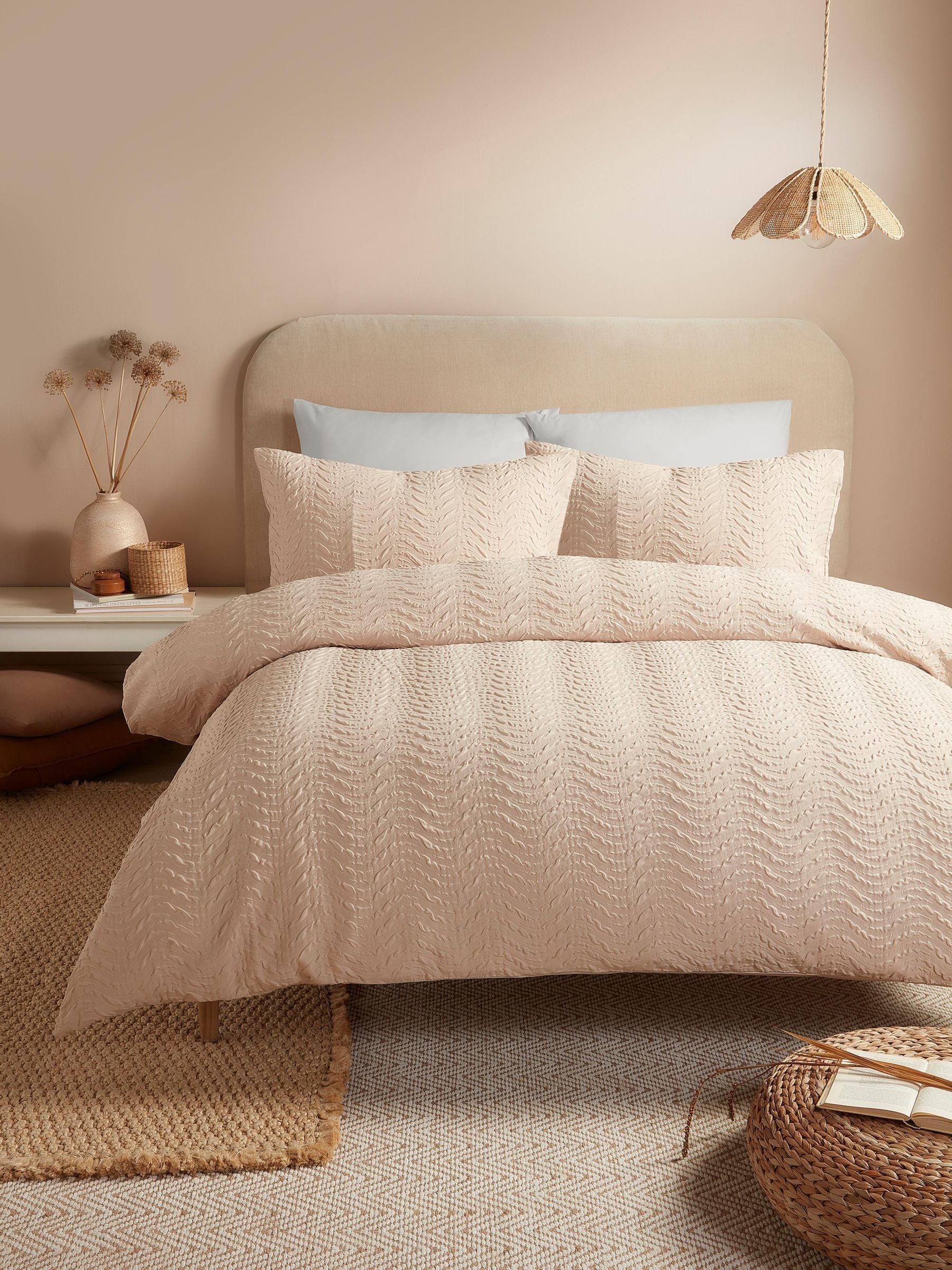 Serene Natural Embossed Curve Textured Duvet Cover Set (British brand)