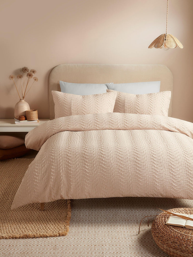 Serene Natural Embossed Curve Textured Duvet Cover Set (British brand)