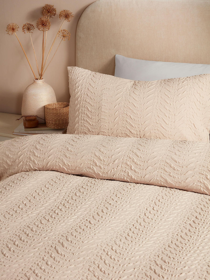 Serene Natural Embossed Curve Textured Duvet Cover Set