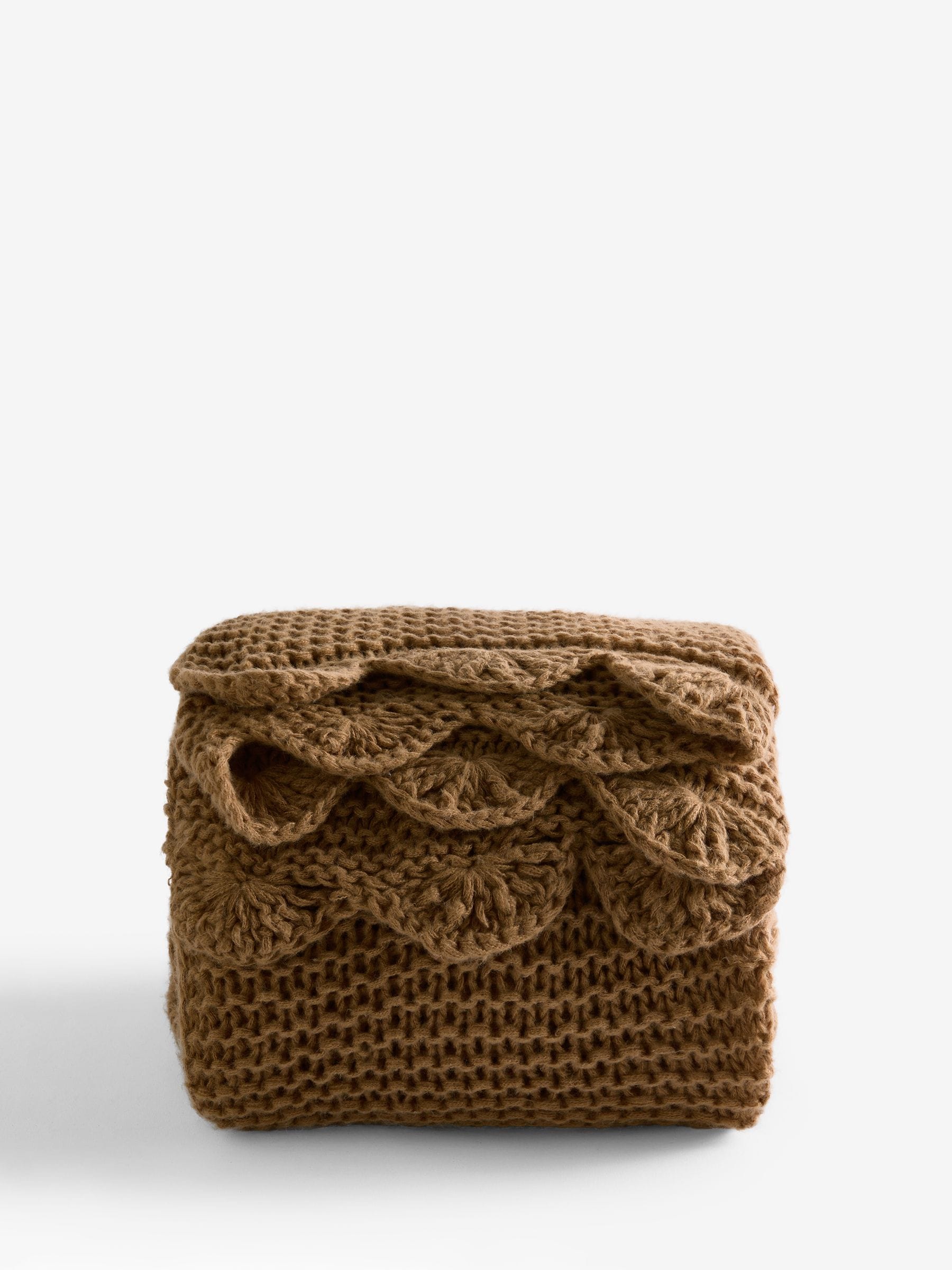 Laura Ashley caramel brown Hanwell knitted scallop throw 170x130cm, imported from the UK