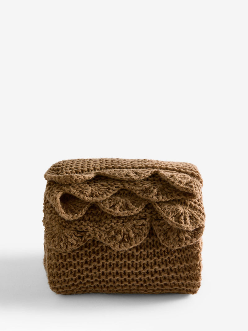Laura Ashley caramel brown Hanwell knitted scallop throw 170x130cm, imported from the UK