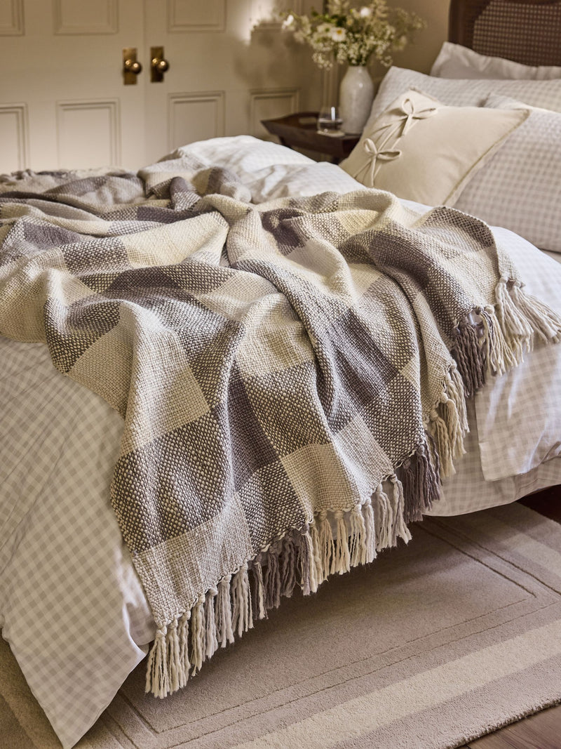 Laura Ashley Steel Grey Allonby Check throw - British product