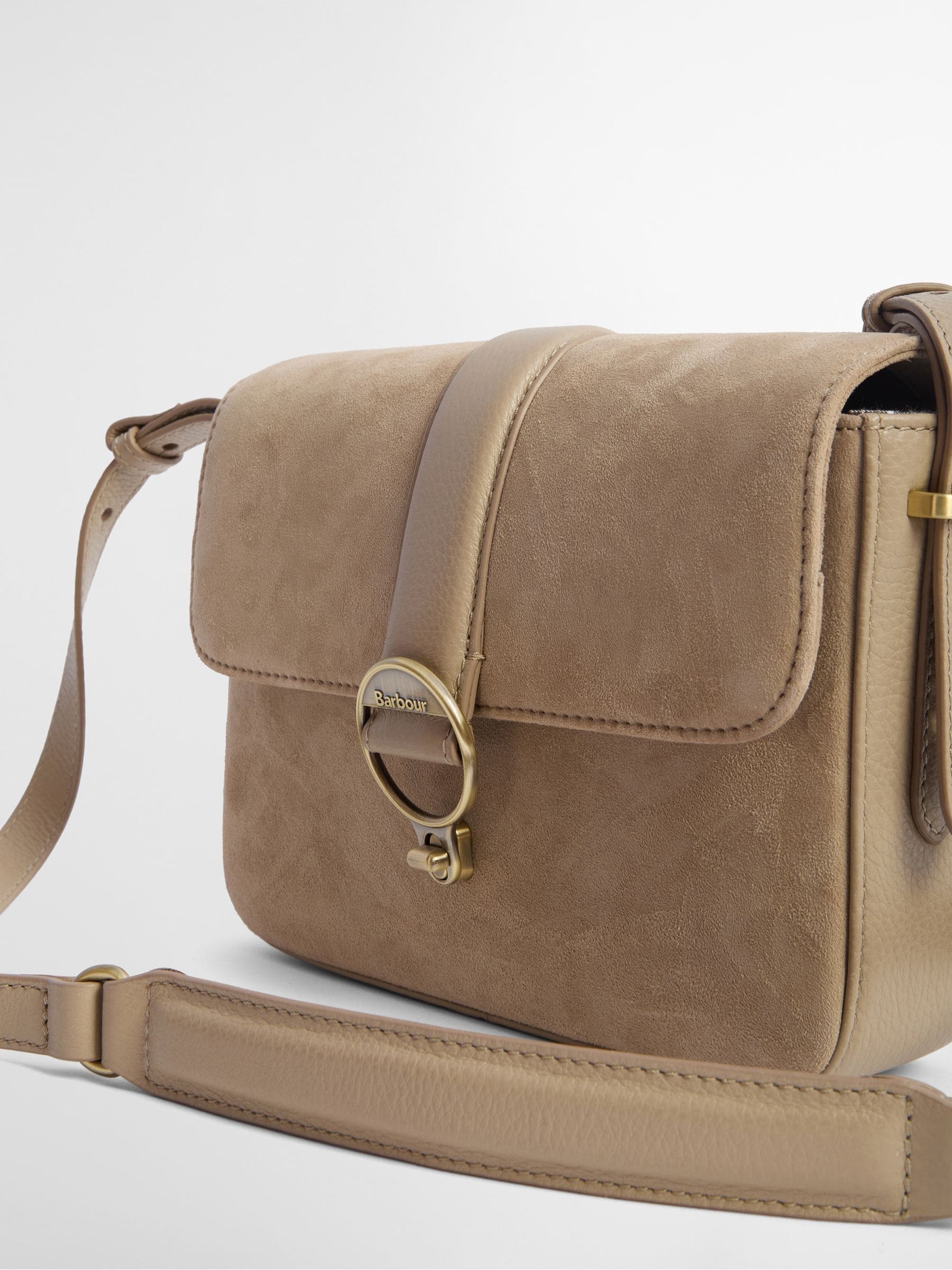 Barbour suede and leather cross-body bag, imported from the UK