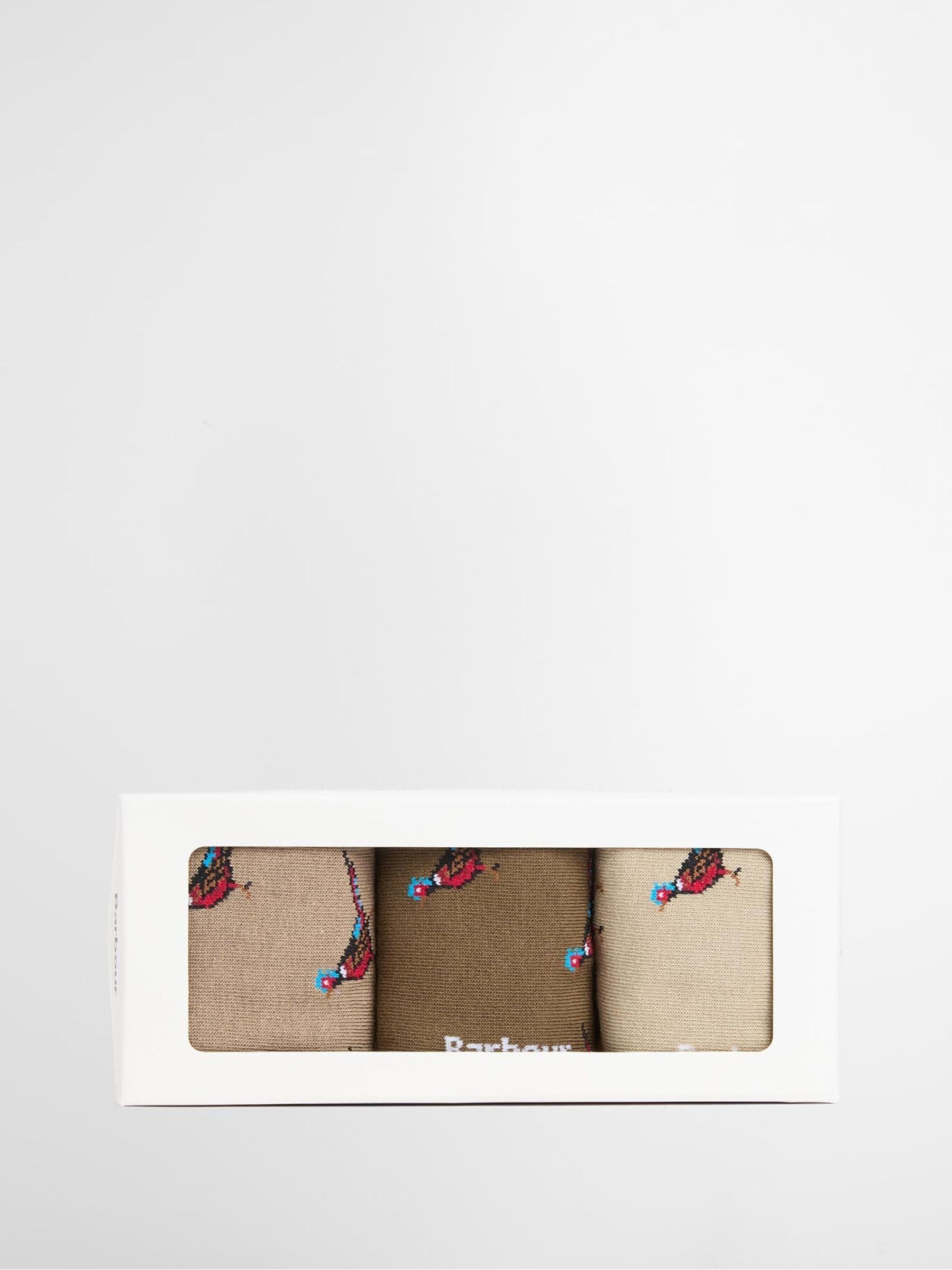 Barbour natural pheasant socks gift box, imported from the UK